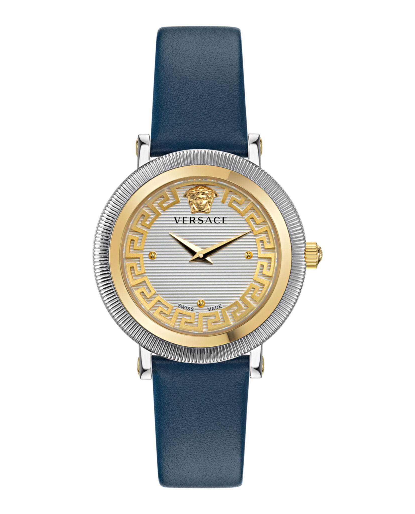 

Часы Greca Flourish из кожи Versace, цвет blue/two tone/silver