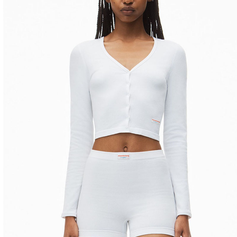 Приталенный укороченный кардиган с V-образным вырезом Alexander Wang, белый — фото 4