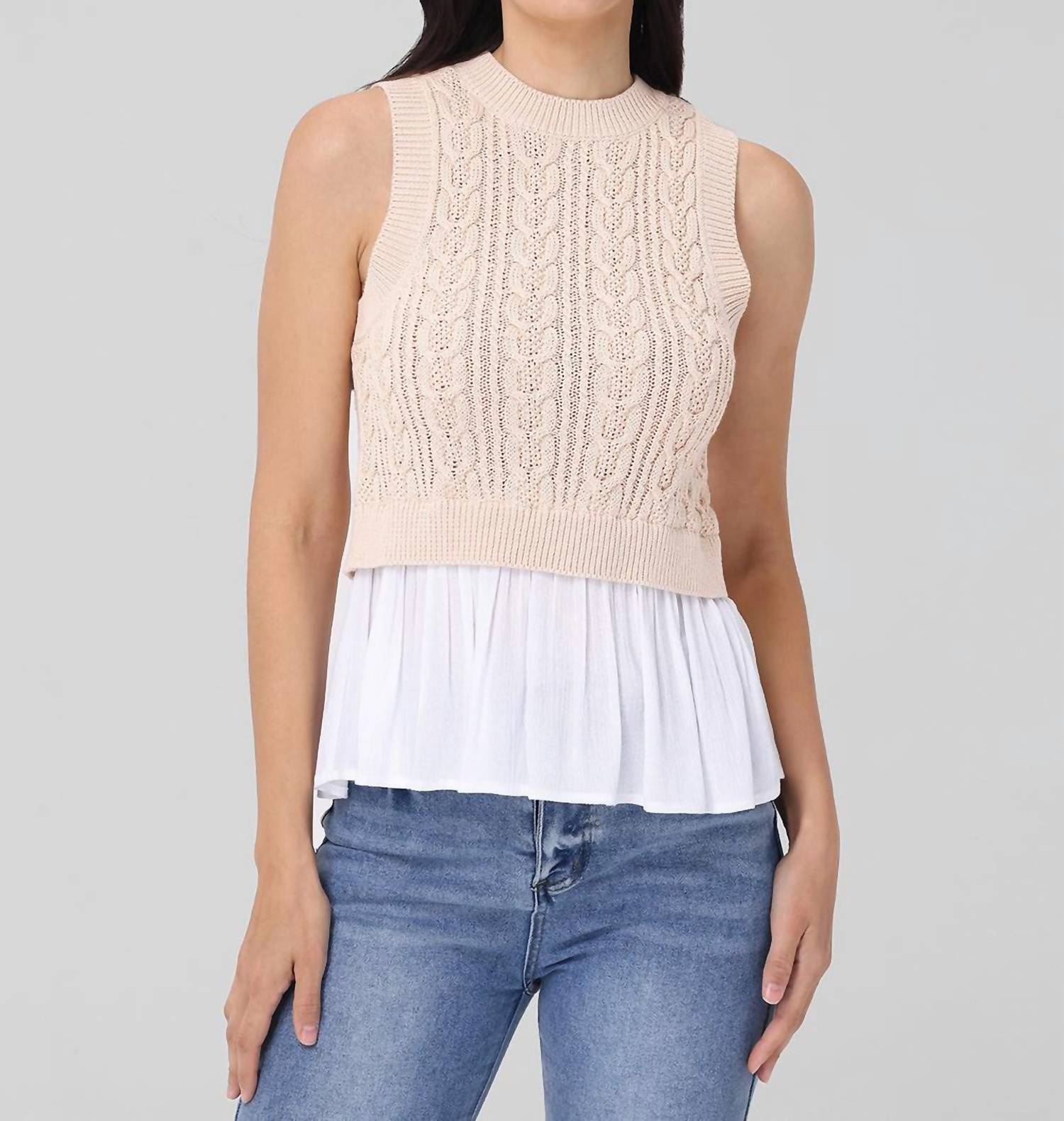 

Топ Camilia Mixed Media Cable Tank In Sand Dollar 524 America, Sand Dollar