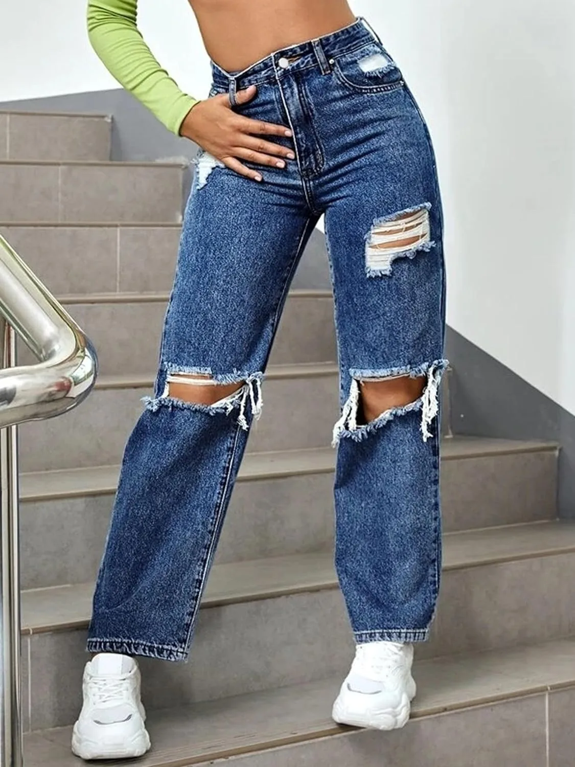 Женские рваные джинсы Retro High Waist Wide Leg — фото 4
