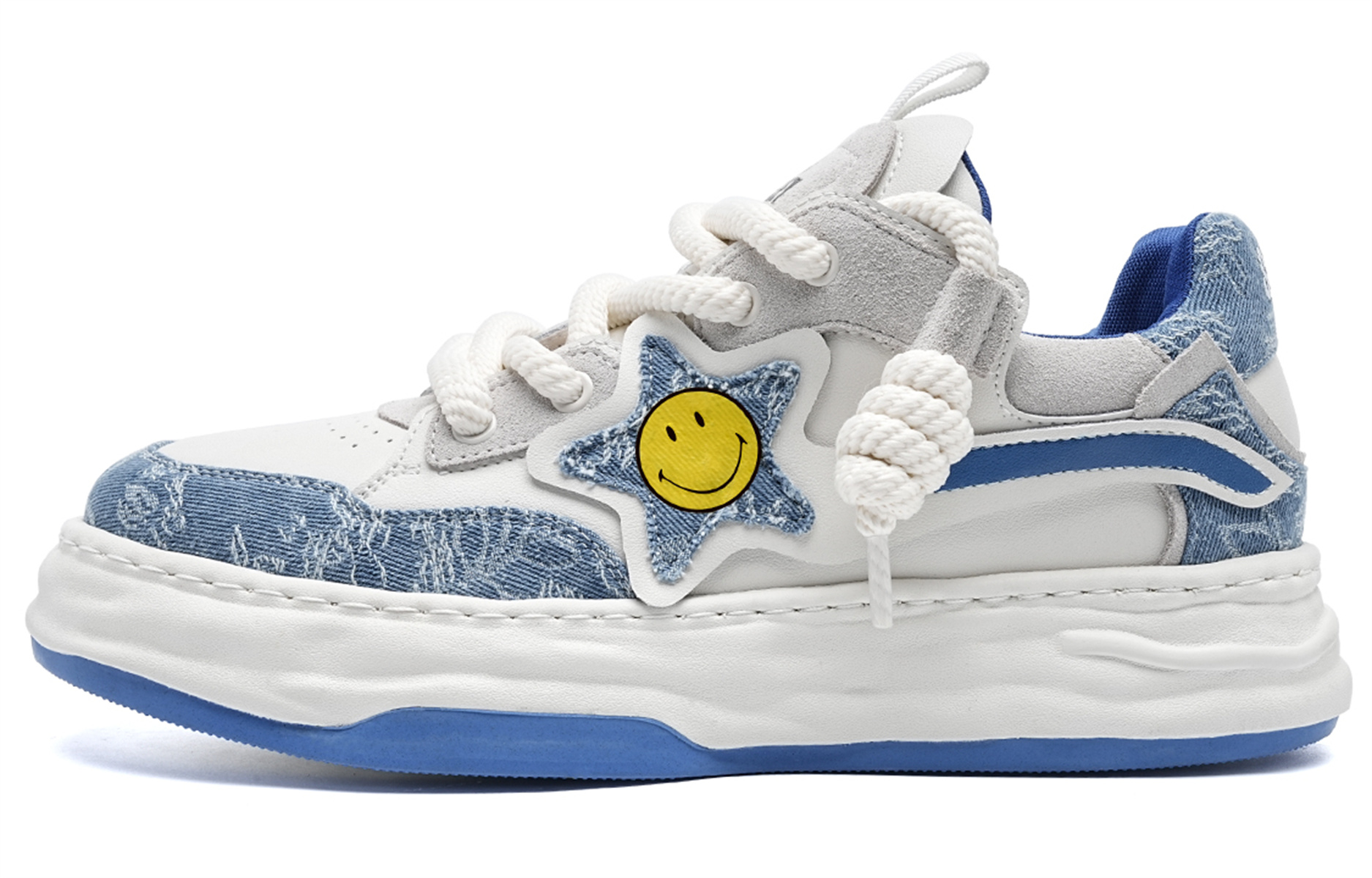 

SMILEY Низкие скейтерские кроссовки мужские бело-синие, цвет White Blue