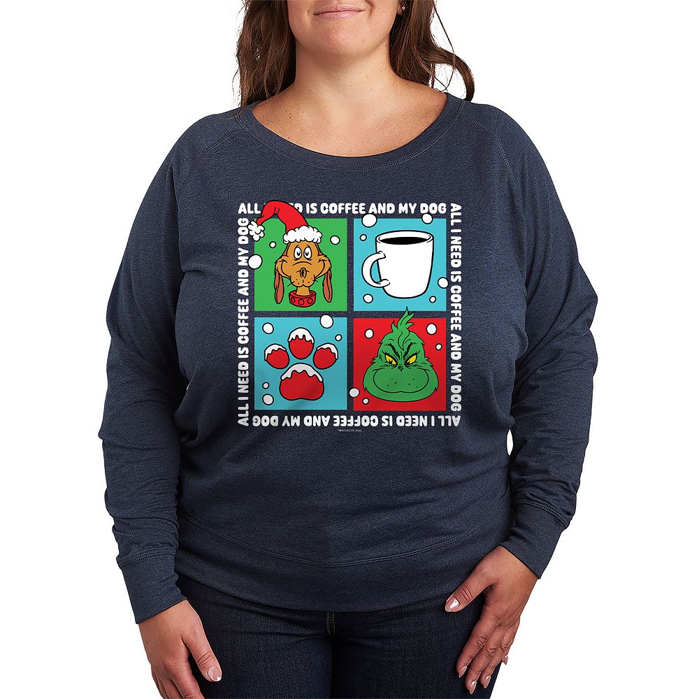 

Легкий свитшот из френч-терри больших размеров Dr. Seuss Grinch Coffee & My Dog Licensed Character, цвет Heather Indigo