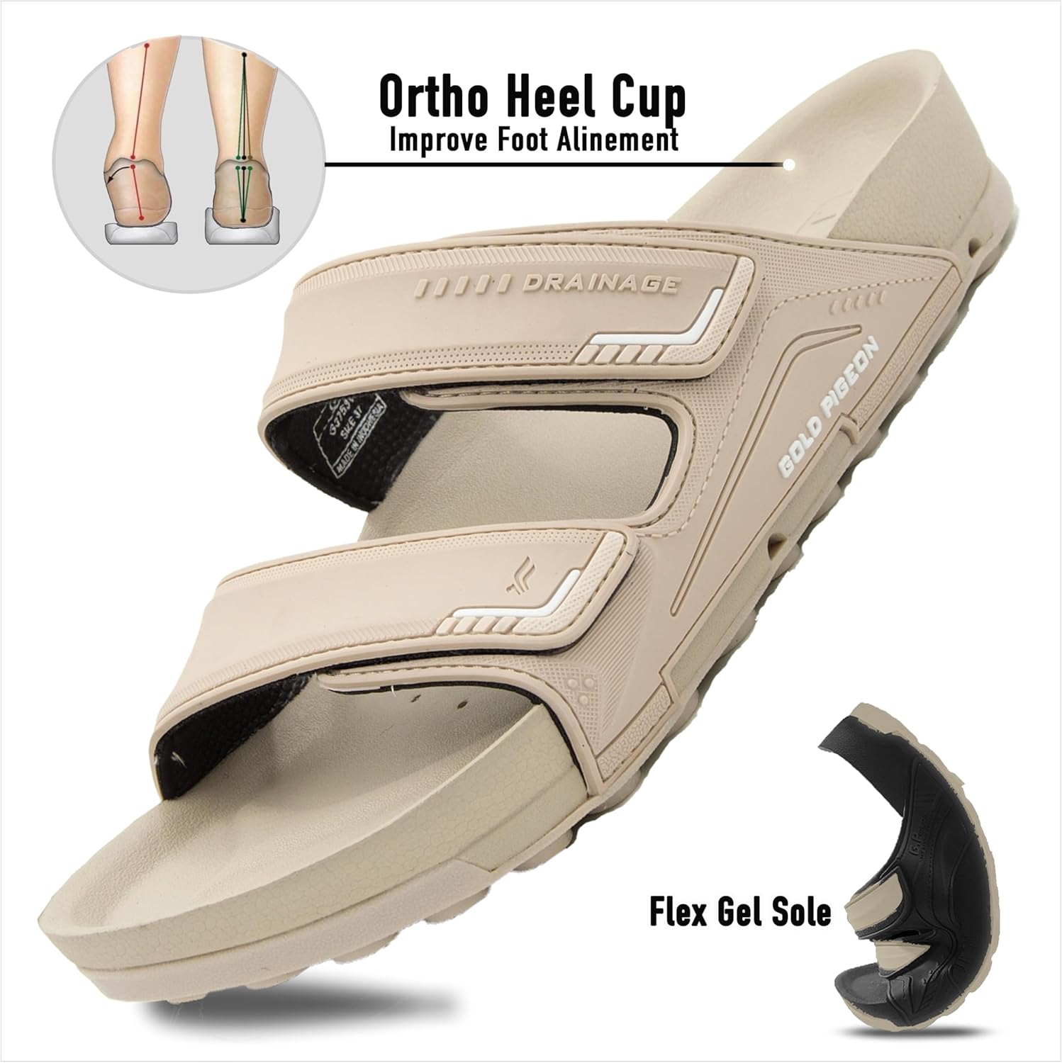 Сандалии Gold Pigeon Shoes PIRO унисекс с ортопедической стелькой Orthoheel, высокоплотным гелем и подошвой с водоотведением, 3753 Milk Tea — фото 3