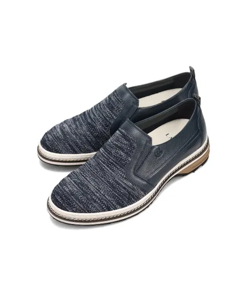 Мужские сникерсы-слипоны из кожи и текстиля LANVIN en Bleu тёмно-синие