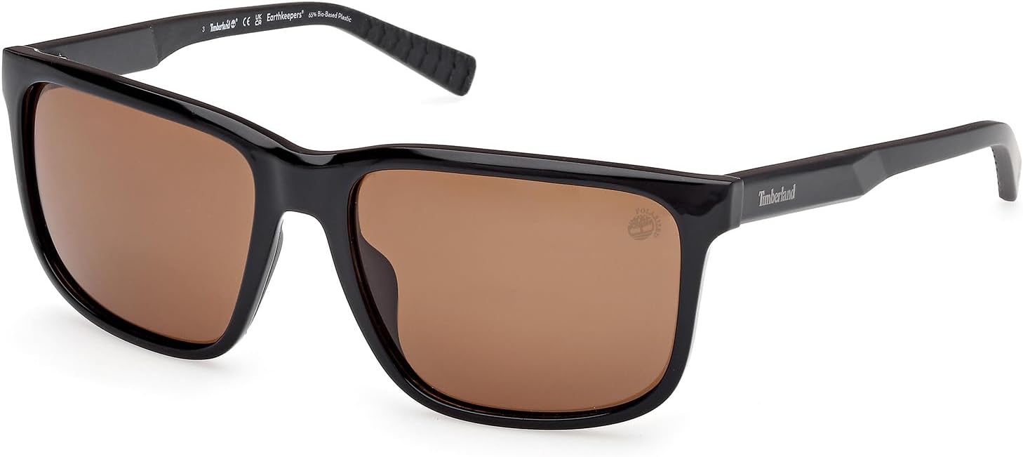 

Timberland мужские коричневые Polarized прямоугольные солнцезащитные очки, Shiny Black