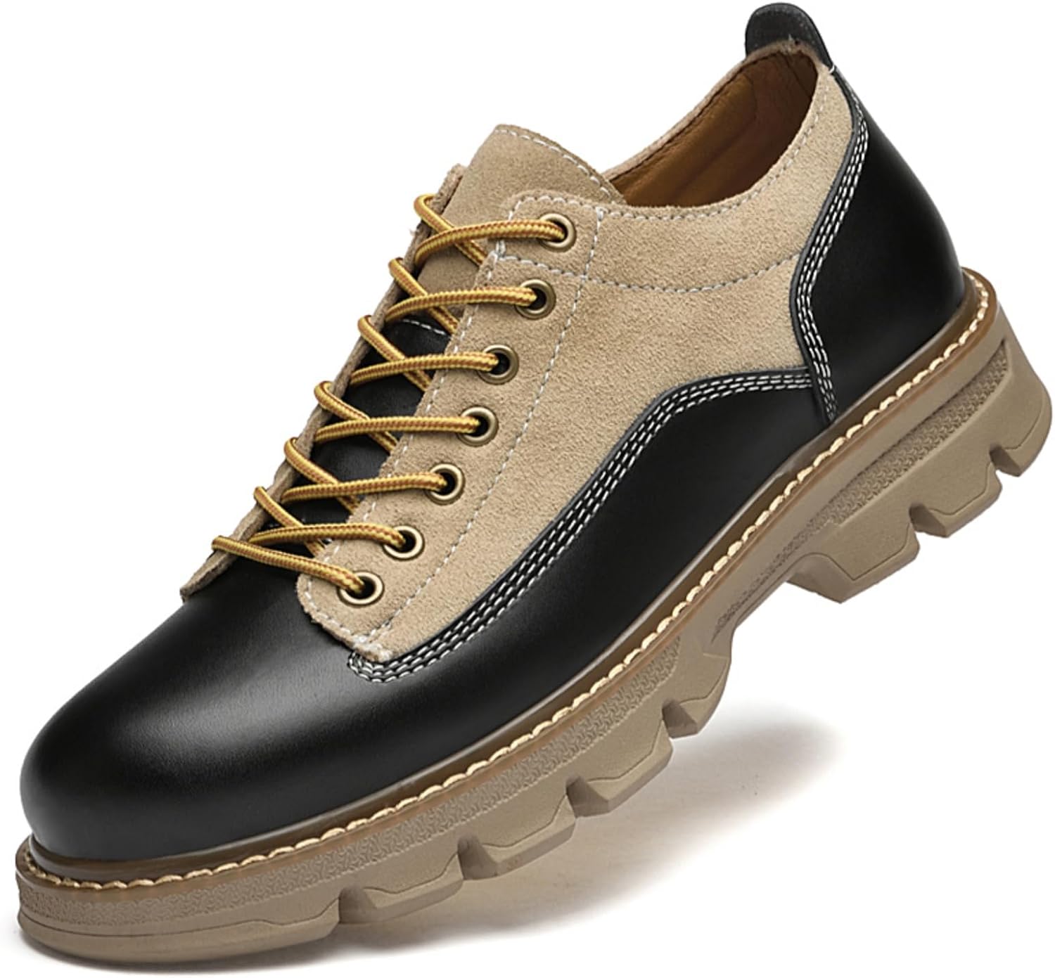 

Мужские оксфорды из кожи и замши - противоскользящая резиновая подошва и круглый носок, шнуровка, для повседневного рабочего стиля Lshwcift, черный