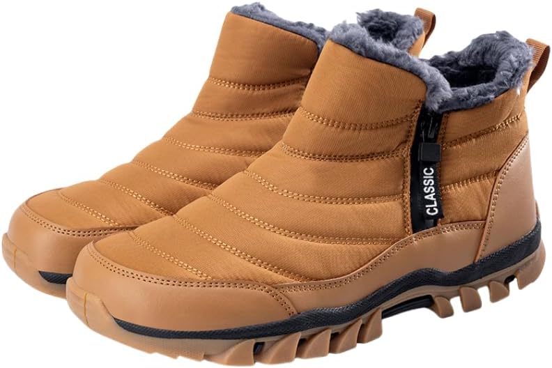 

Мужские зимние ботинки с теплой плюшевой подкладкой, удобные противоскользящие прочные термо-ботинки с боковой молнией, зимняя обувь для мужчин Hhhchpm, Camel