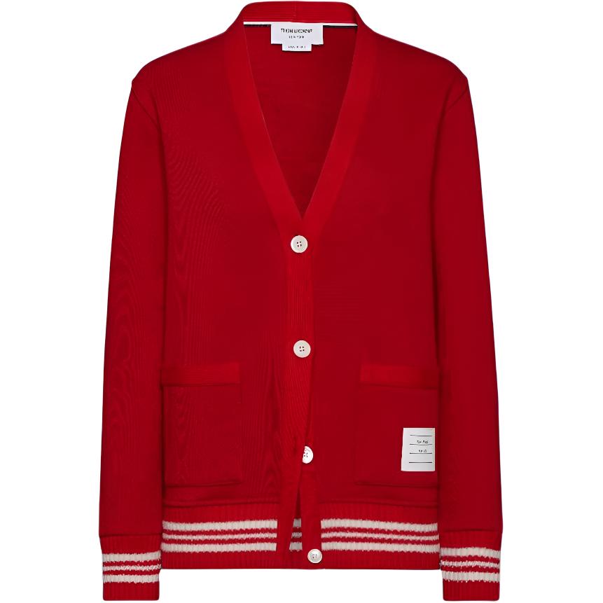 

Хлопковый кардиган с отделкой в полоску THOM BROWNE, красный