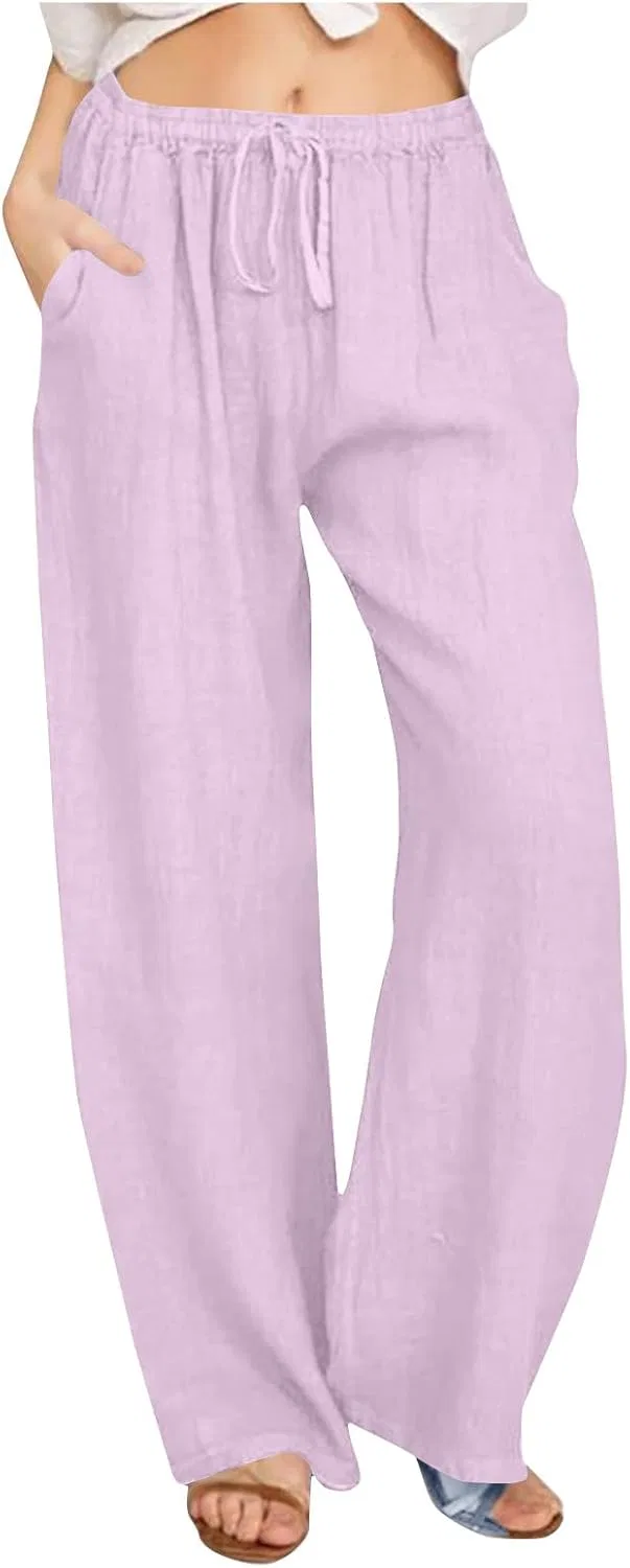 Штаны свободные, Linen, Purple
