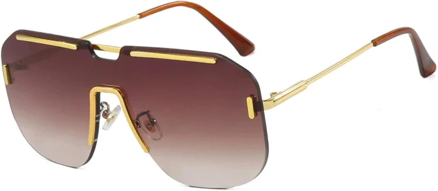 

Крупные солнцезащитные очки для женщин и мужчин, без оправы, металлические, винтажные, женские, для путешествий и вождения, мужские, с защитой от УФ-излучения UV400 TKKTLLT, Gold Gradient Tea