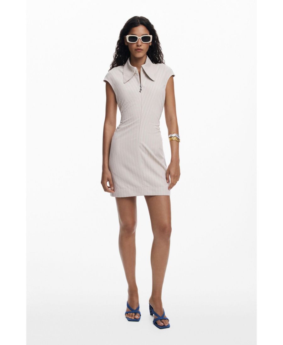 

Женское облегающее полосатое платье с короткими рукавами Desigual, Medium beige