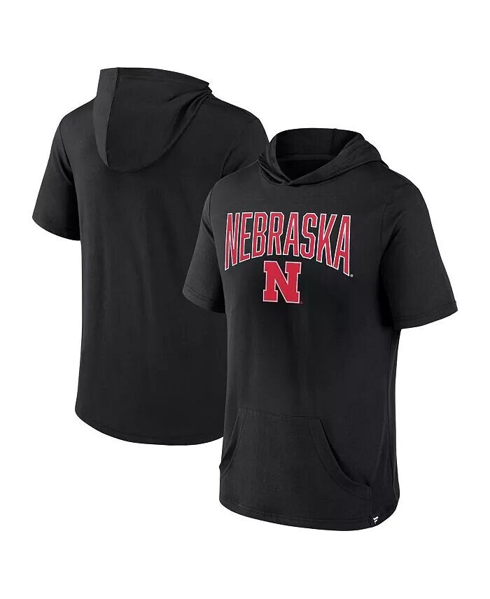 

Мужская черная футболка с капюшоном Nebraska Huskers Outline Lower Arch Fanatics