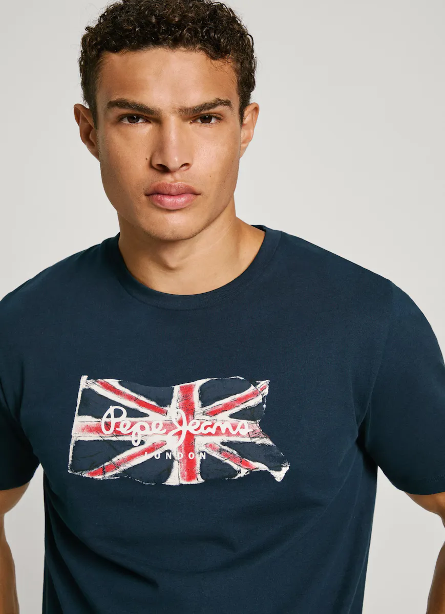 

Мужская футболка с короткими рукавами и принтом «Юнион Джек» Pepe Jeans, темно-синий