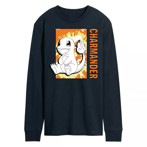 

Мужская футболка с длинным рукавом Pokémon в технике тай-дай с изображением Charmander Licensed Character, синий