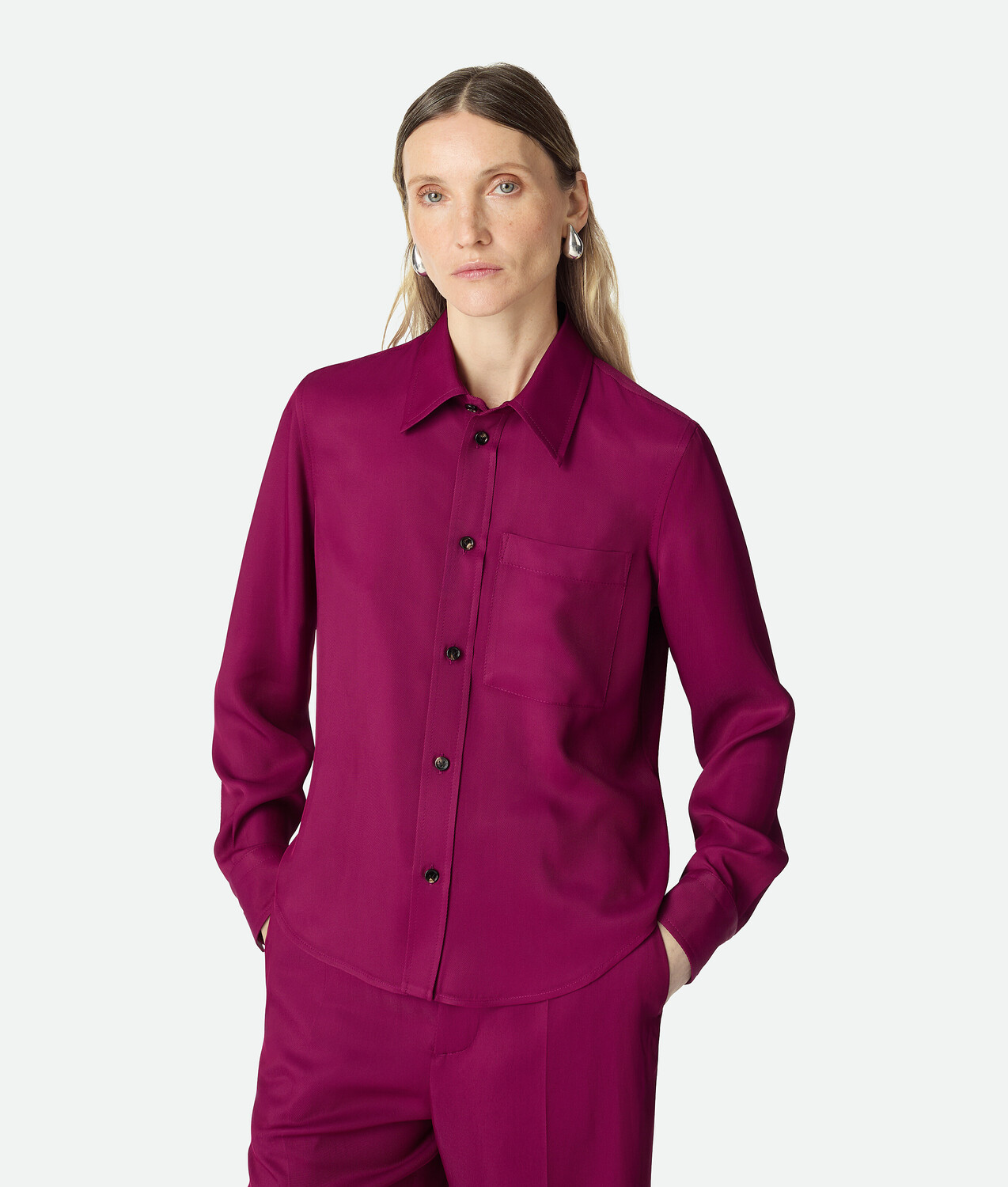 

Viscose and silk twill shirt BOTTEGA VENETA, лесная ягода
