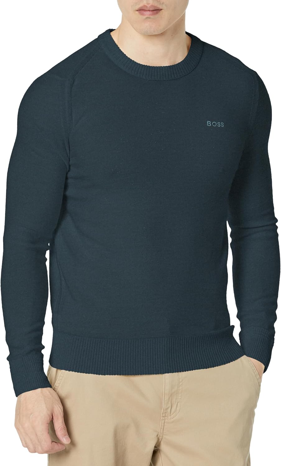 

BOSS свитер мужской с вышивкой из шерстяной смеси в технике обратного вязания, Glitch Green