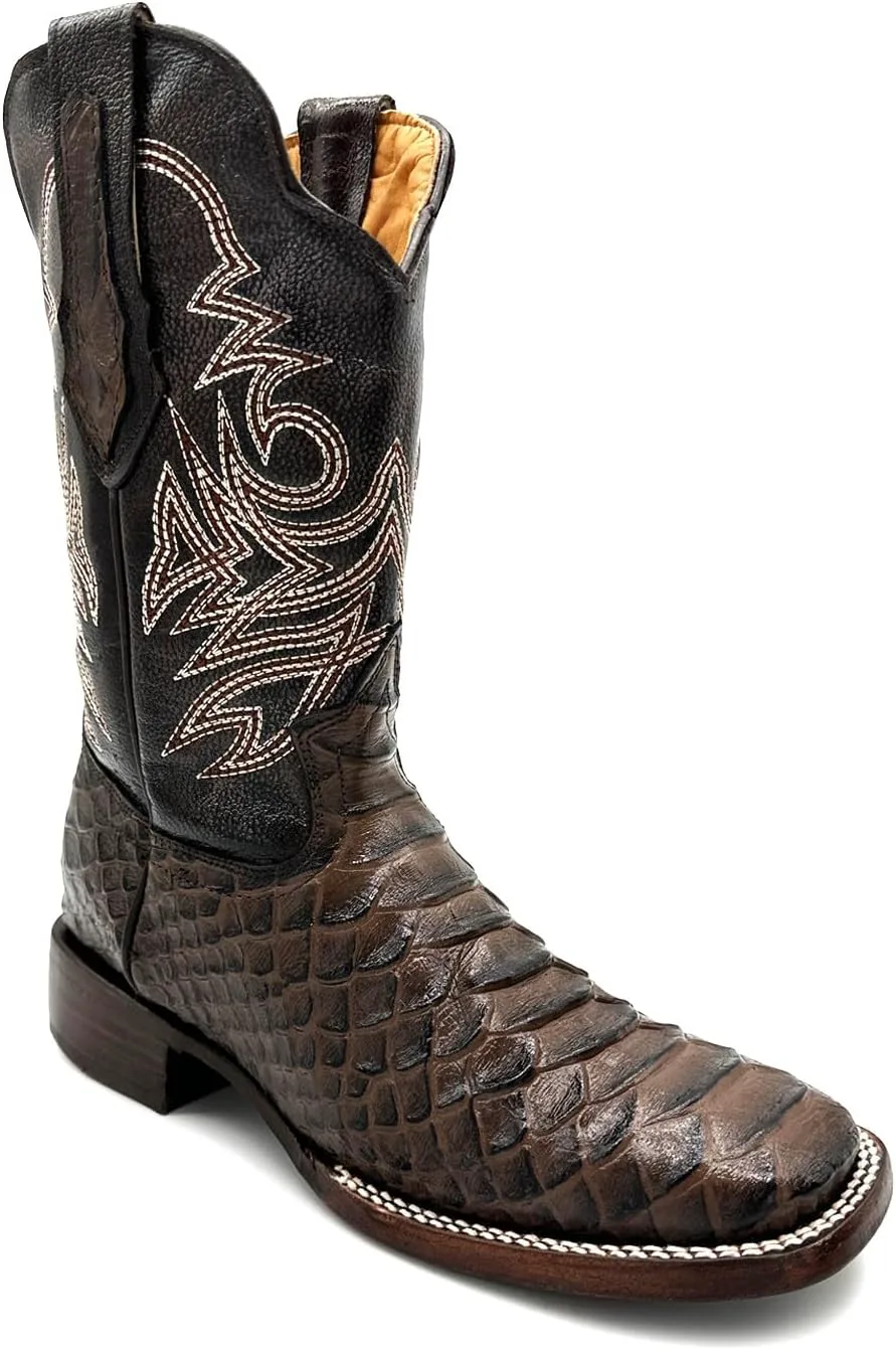 

Мужские кожаные ковбойские ботинки Western Shops с экзотическим питоновым рисунком и квадратным носком The Western Shops