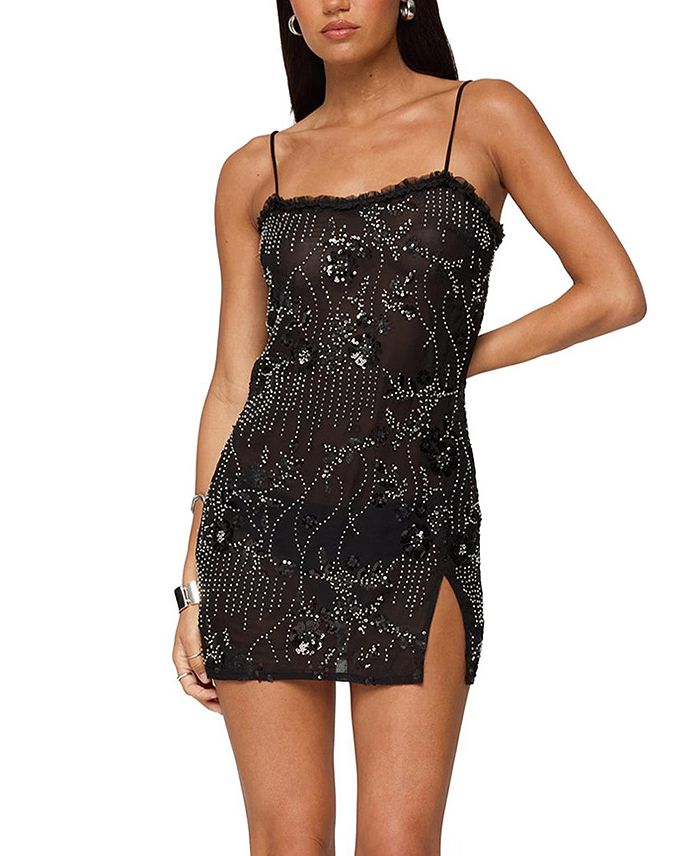 

Ромей Платье-мини из шифона с бисером Edikted, черный