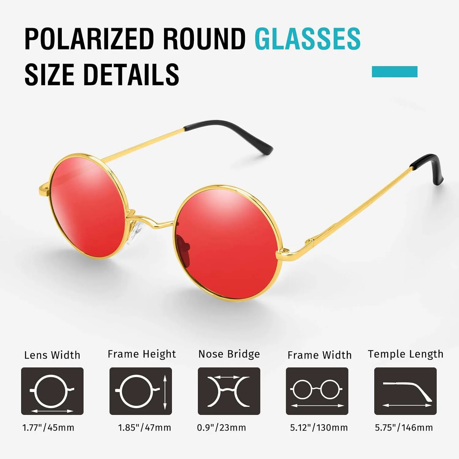 

Поляризованные солнцезащитные очки Morcheiong в стиле хиппи, ретро-круглые очки для женщин и мужчин, винтажные круглые солнцезащитные очки UV400, Gold Frame Red Film