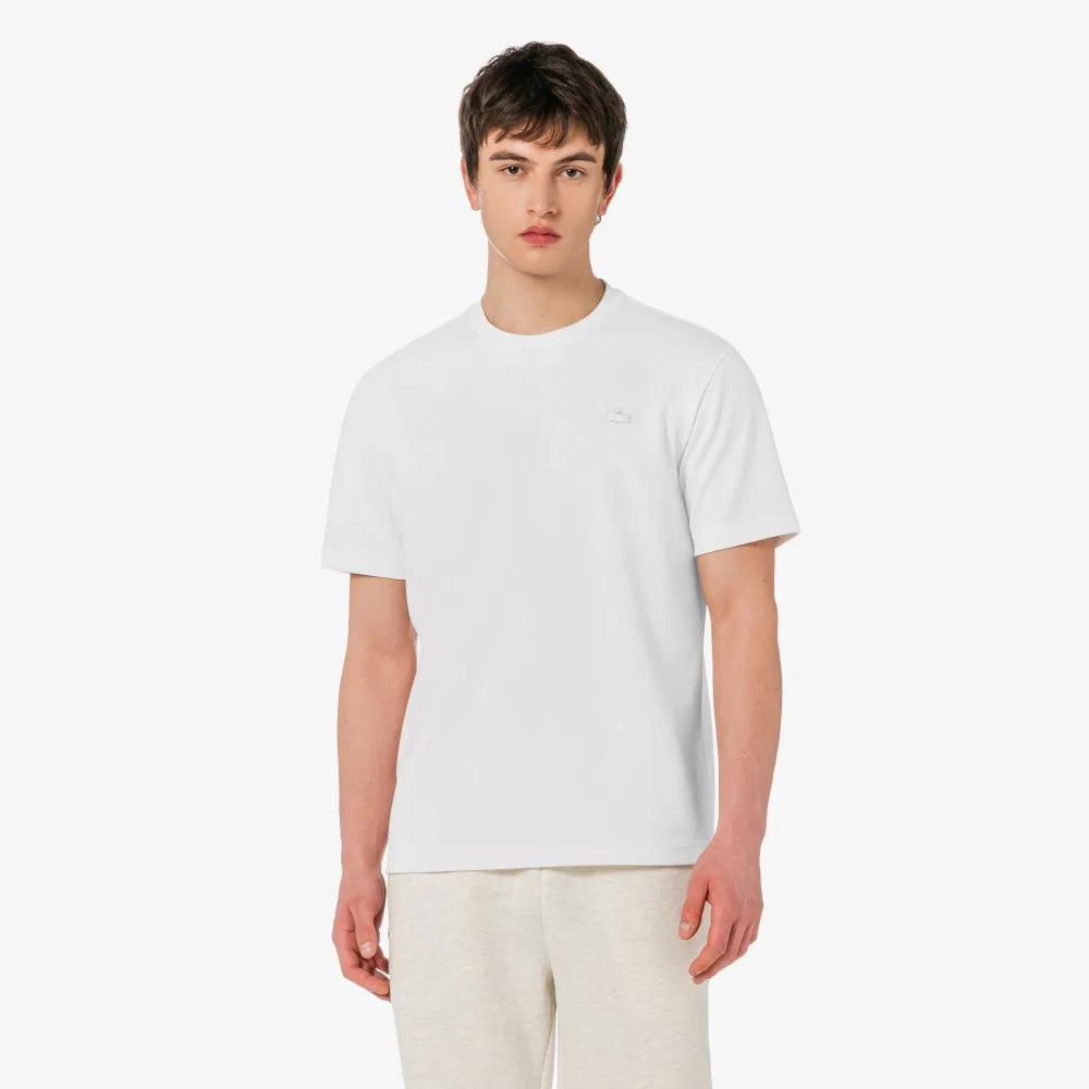 Мужская футболка Lacoste базовая офф-вайт — фото 4