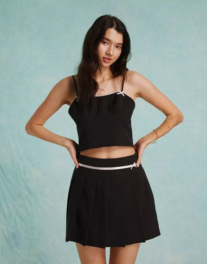 

Черная короткая плиссированная юбка Miss Selfridge с бантом, однотонная