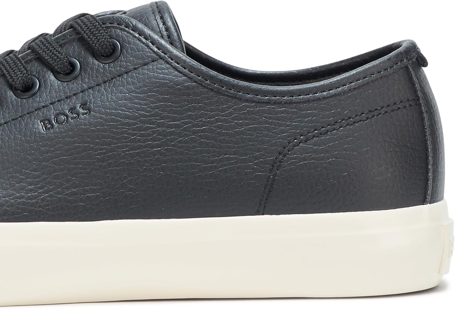 BOSS мужские кожаные кроссовки Aiden Logo Block низкие, Black Gloss — фото 4