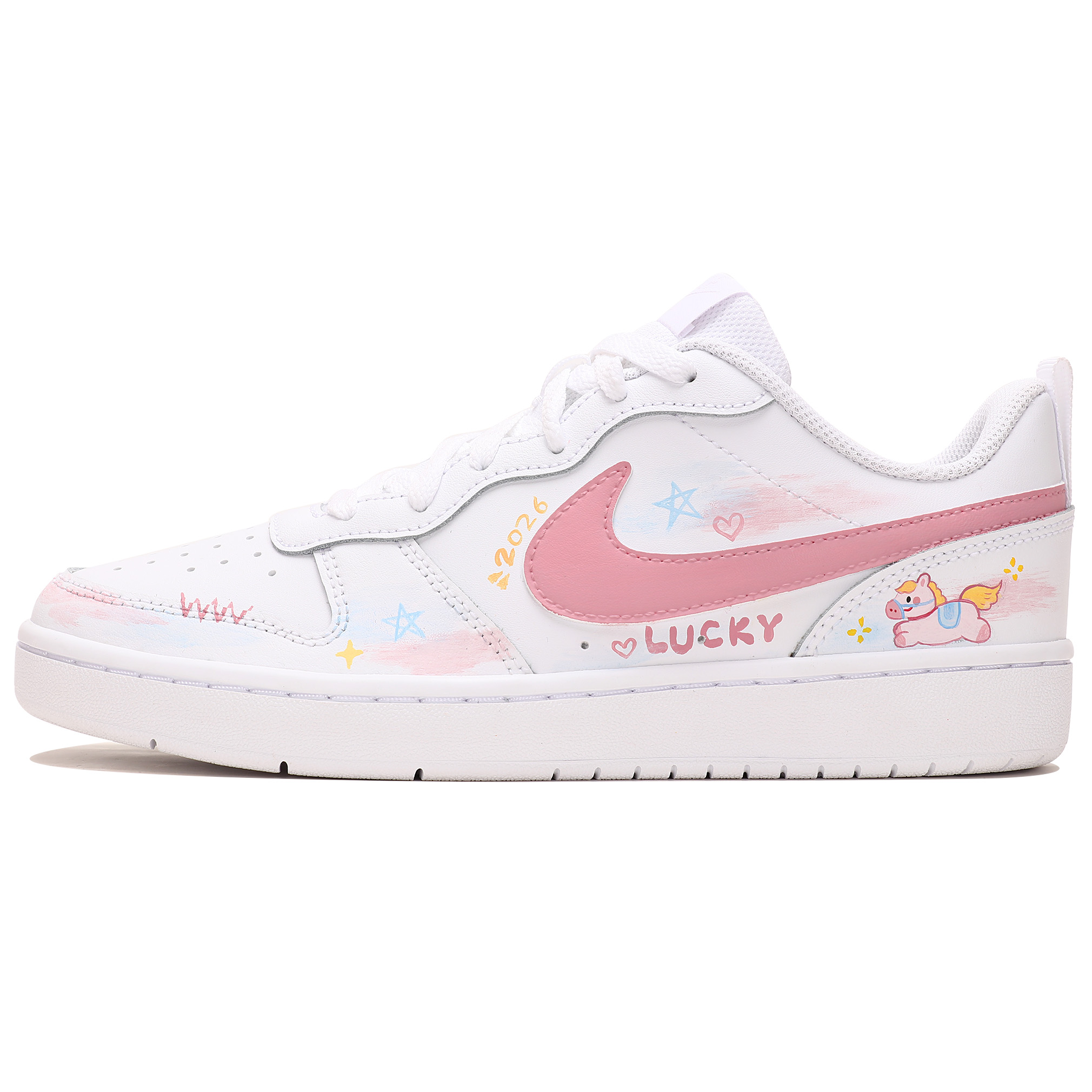 

Nike Court Borough Cushioning Abrasion Resistant Slip Resistant Low top Детские скейтбординг кроссовки Pink White Подростки