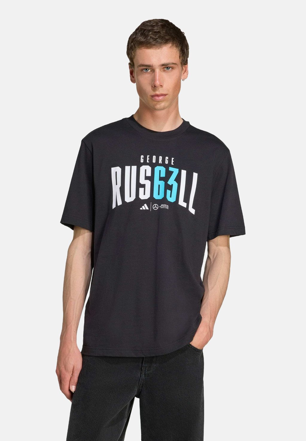 

Футболка с принтом AMG PETRONAS NAS FORMULA ONE TEAM GEORGE RUSSELL TEE Adidas Performance, черный