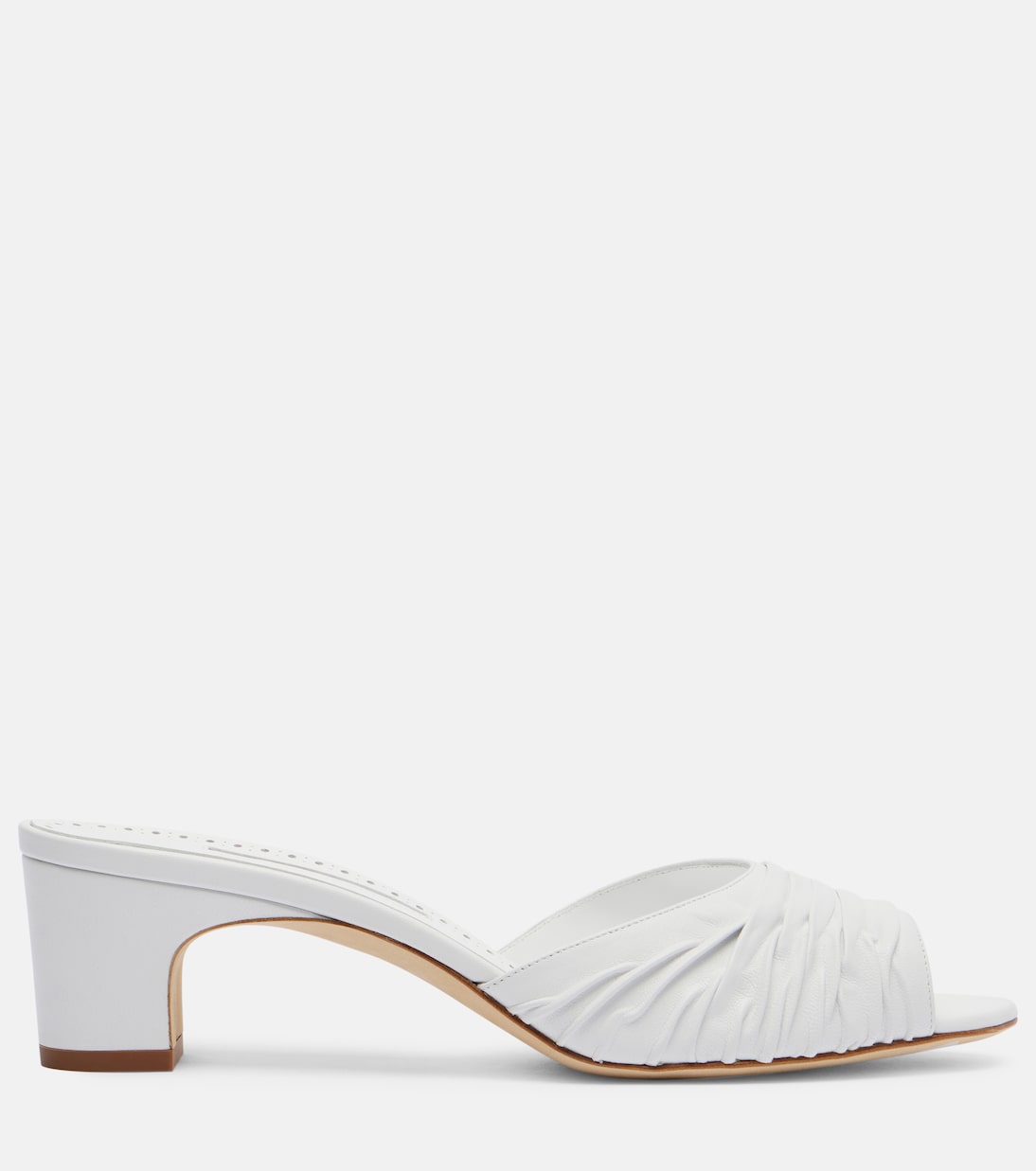 Пируабар 50 мюли с плиссированной кожей Manolo Blahnik, 1012 Whit — фото 4