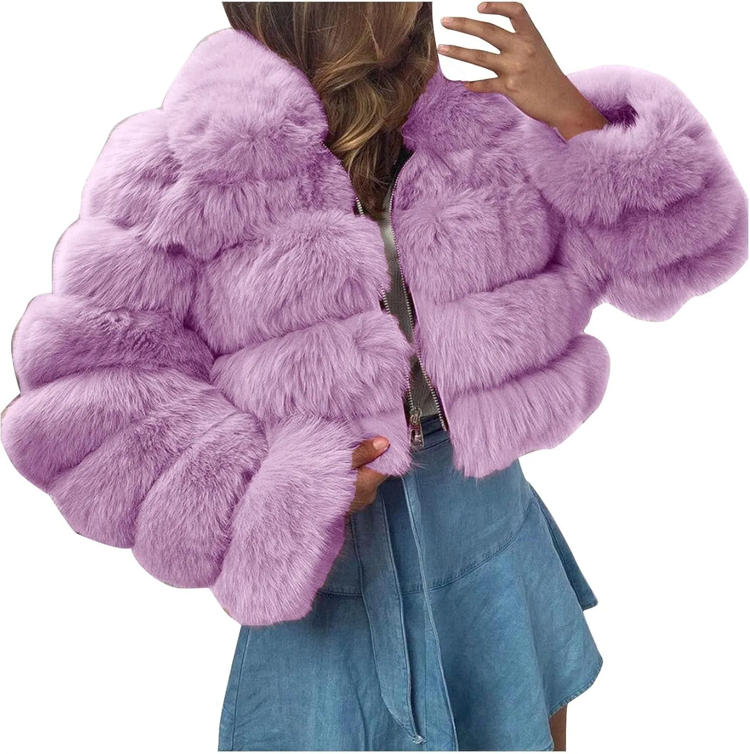 Куртка из искусственного меха, короткая, женская, Purple