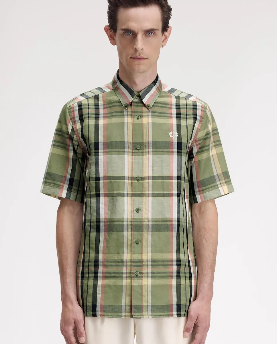 

Мужская рубашка с коротким рукавом в клетку Fred Perry, зеленый
