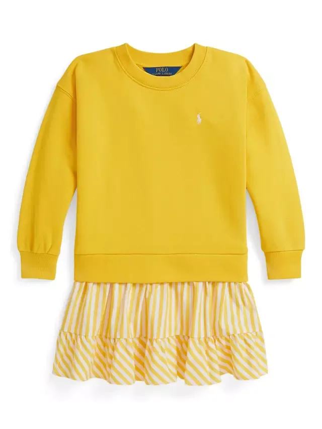 Детское хлопковое платье-толстовка с логотипом пони, ярко-желтого цвета Ralph Lauren