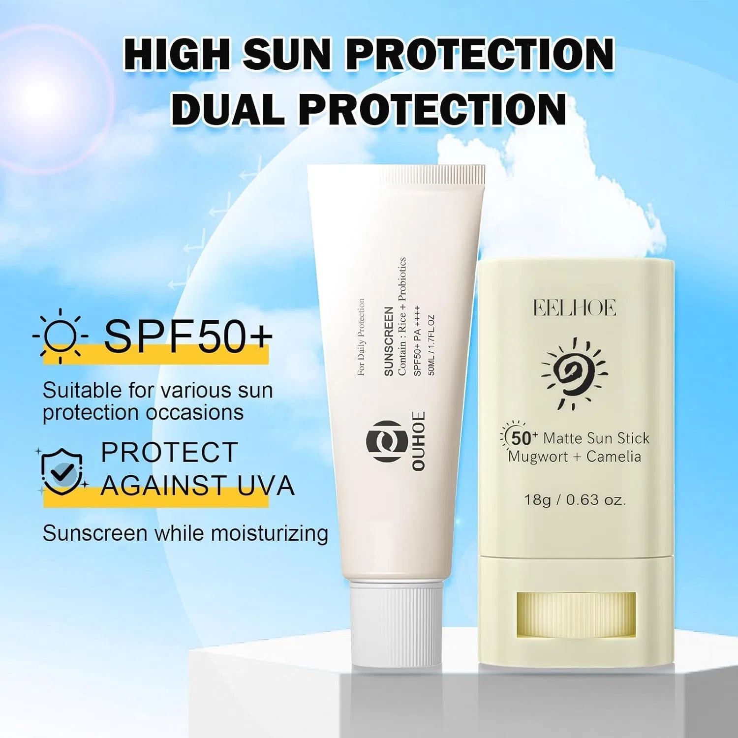 Набор солнцезащитных средств: стик и крем для лица SPF50+ Hanggon — фото 2