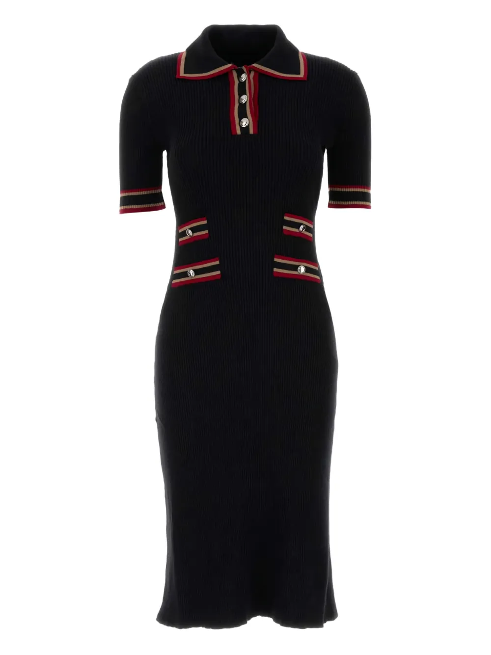 

Трикотажное платье миди с воротником-поло в рубчик Alessandra Rich, черный