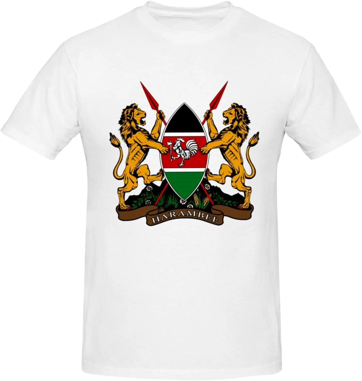 

Футболка мужская Kenya Coat of Arms с коротким рукавом, хлопок, Crewneck ODSLFHJD