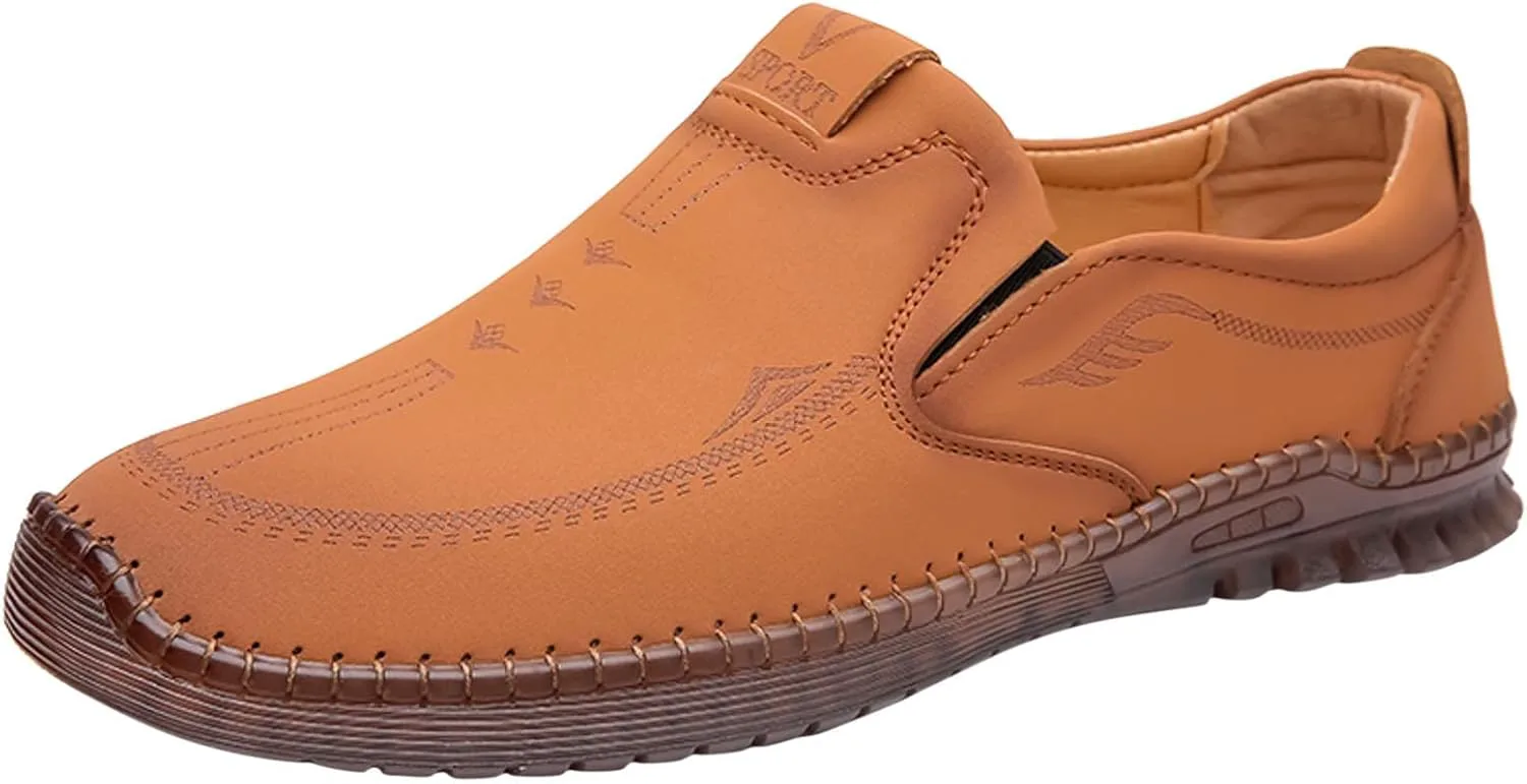 Men Casual Shoes Fashionable Four Season Cowhide Breathable Comfortable Non Slip Soft Sole Mens Casual Shoes Size 13 Generic, желтый — фото 3