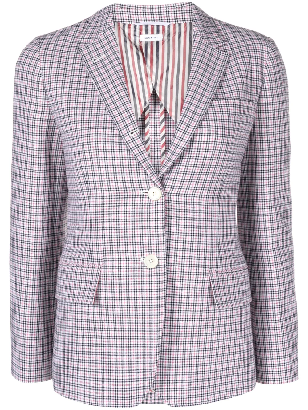 

Однобортный креповый блейзер в клетку THOM BROWNE, белый