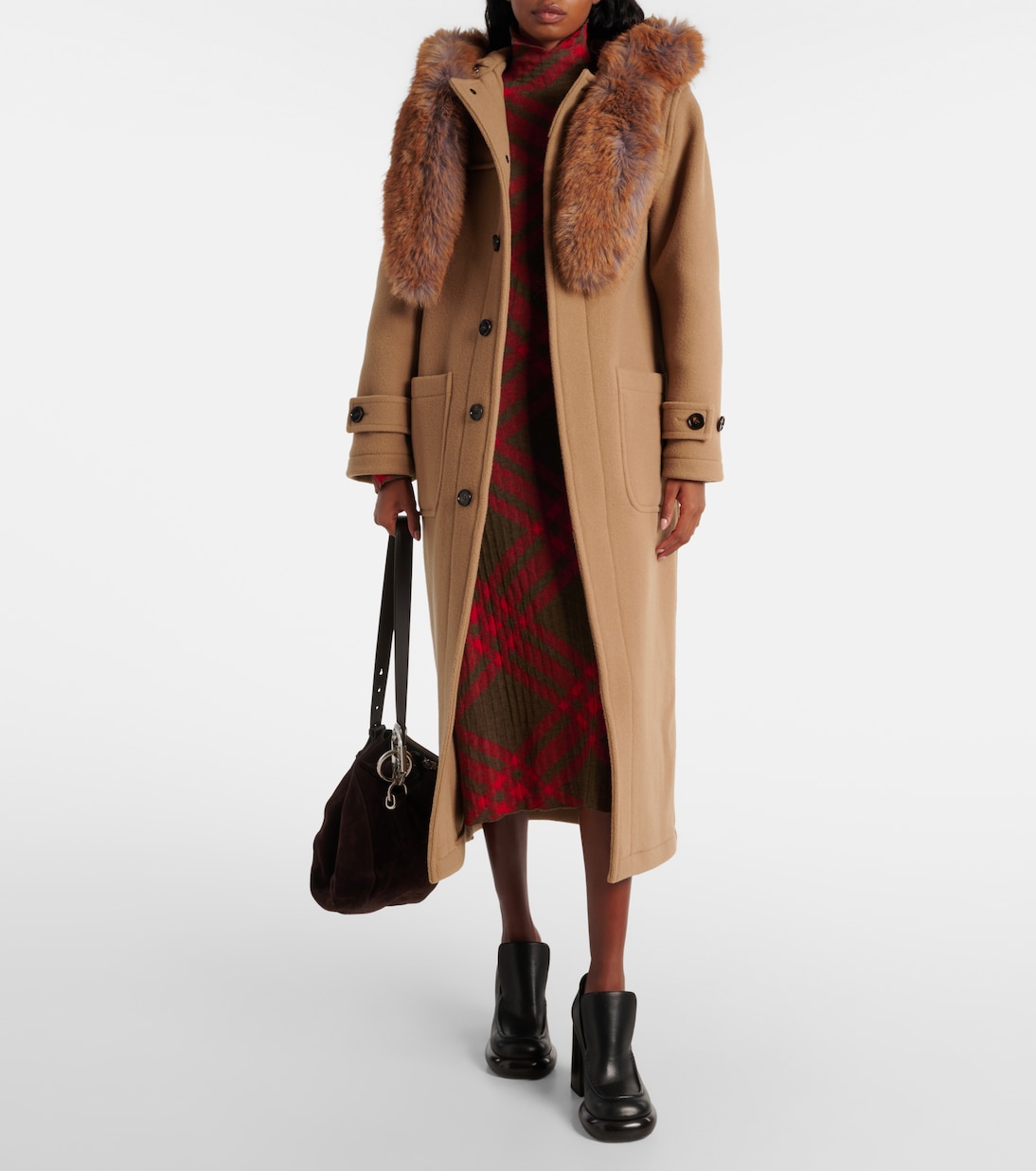 Пальто Burberry, женское, кэмел, с искусственным мехом — фото 2