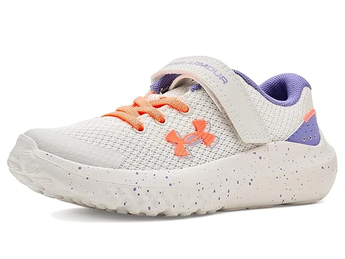 Кроссовки детские Pre School Surge 4 Alternate Closure Under Armour Kids, Summit White/Purple Luxe/Electric Tangerine