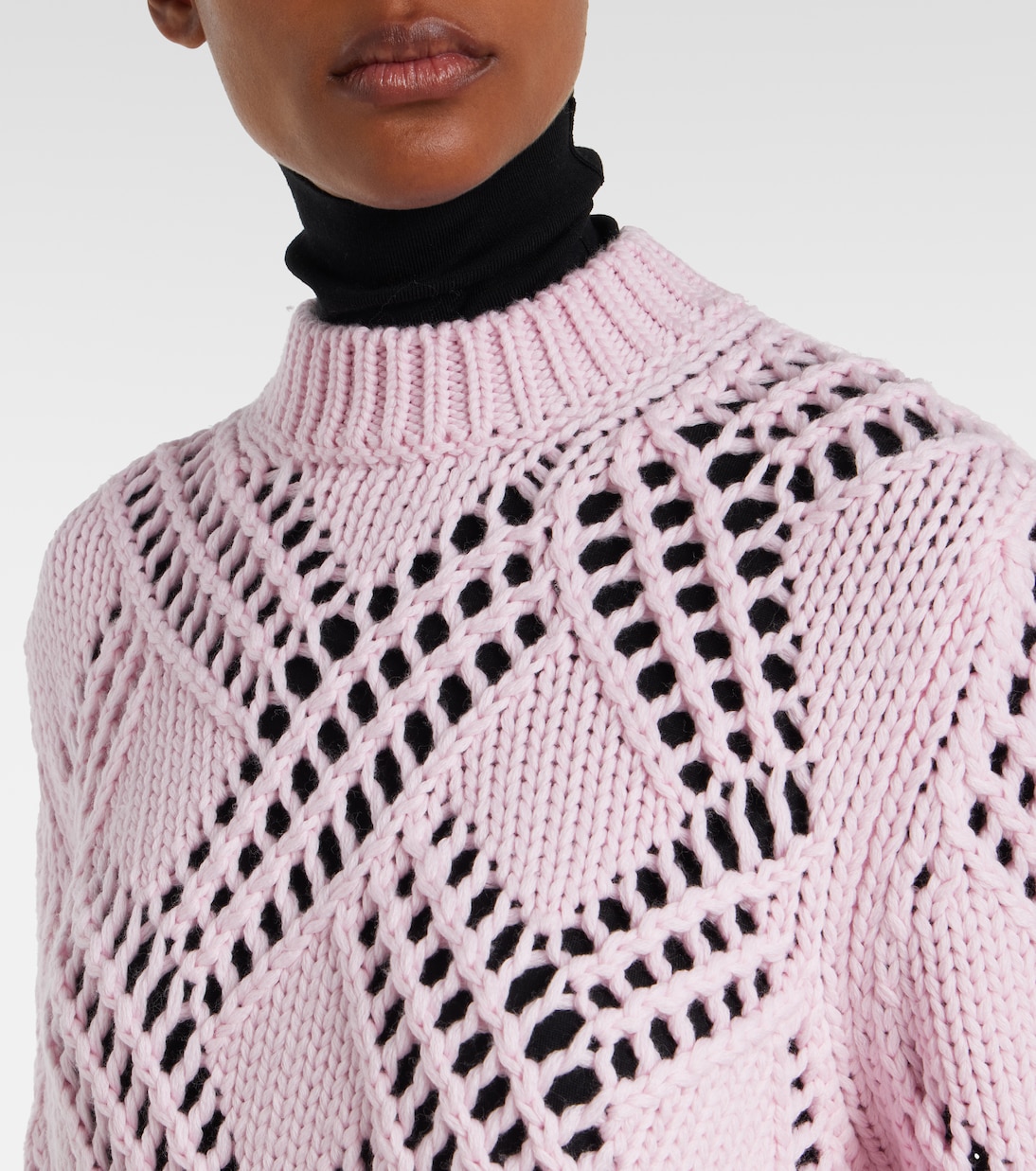 Свитер из натуральной шерсти с кружевной отделкой Jil Sander, Candy Pink — фото 4