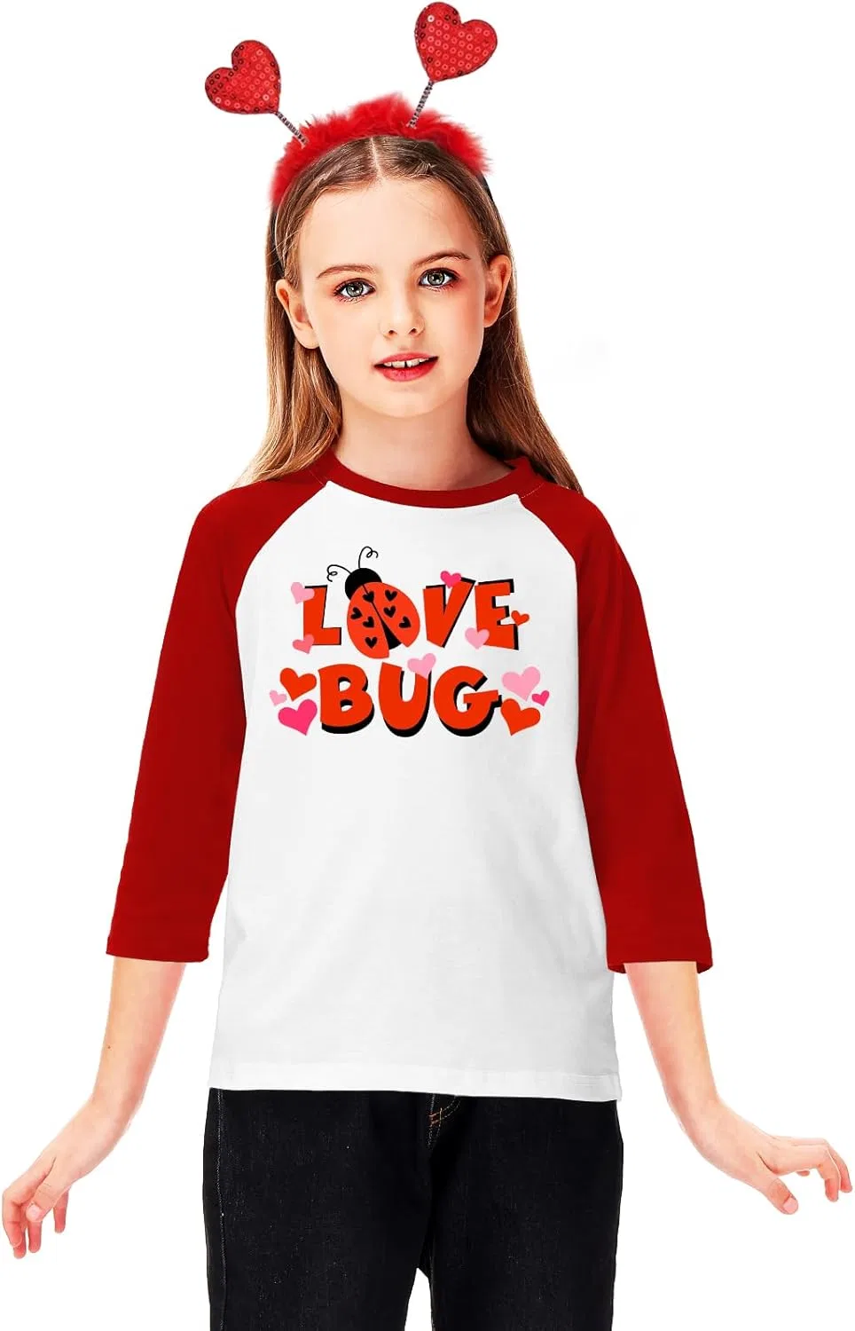 Детская футболка с принтом Remimi Love Bug, 3/4 реглан — фото 2