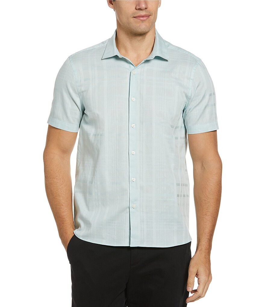 

Рубашка Perry Ellis из атласной клетчатой ​​ткани с короткими рукавами, синий