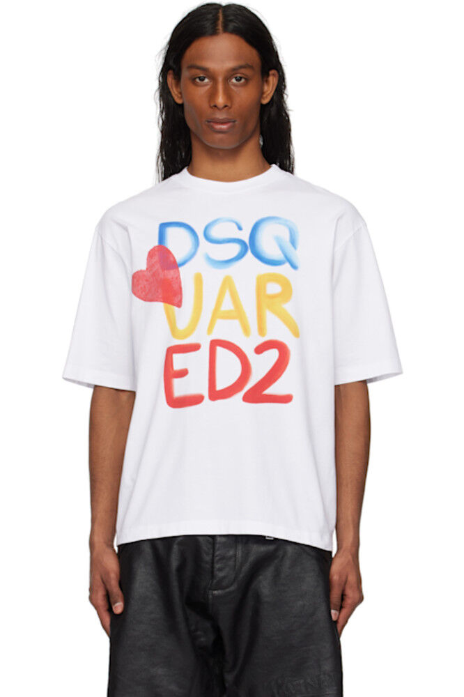

Белая футболка свободного кроя Summer Lovers с цветным логотипом Dsquared2