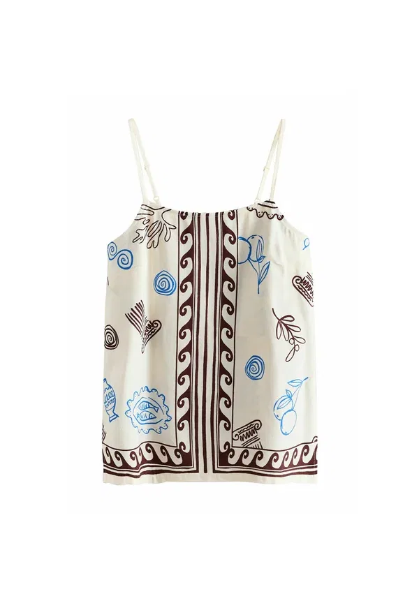 Топ Next, ecru brown border print, бежево-коричневый с принтом