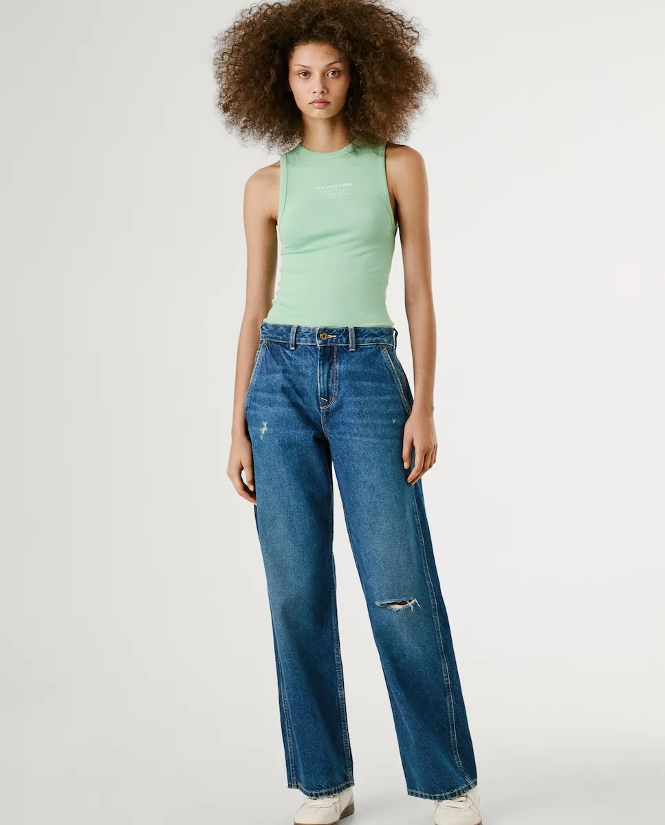 

Женские джинсы прямого кроя с потертостями Pepe Jeans, синий