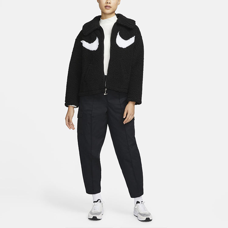 Куртка (WMNS) Nike Logo Printing Solid Color Athleisure Casual Sports Lamb's Wool Black Jacket — фото 3
