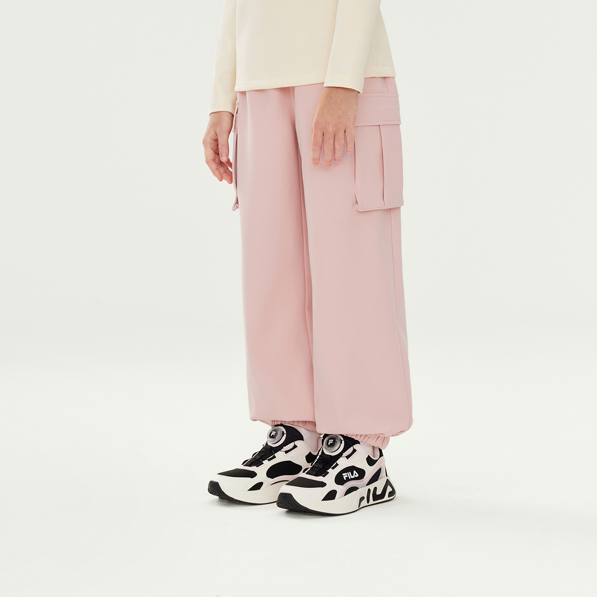 FILA KIDS Толстые вязаные спортивные штаны зима осень свободный покрой детские pink — фото 4