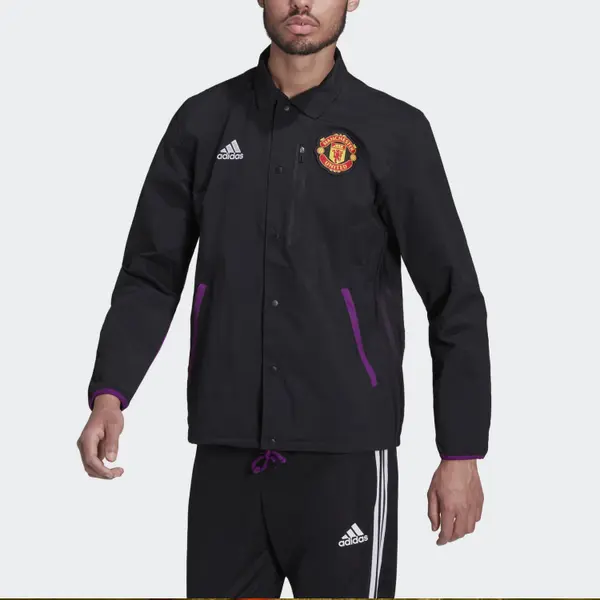 Куртка adidas Mufc Trv Coach Logo Zipper lapel Soccer/Football Jacket Black, черный — фото 2