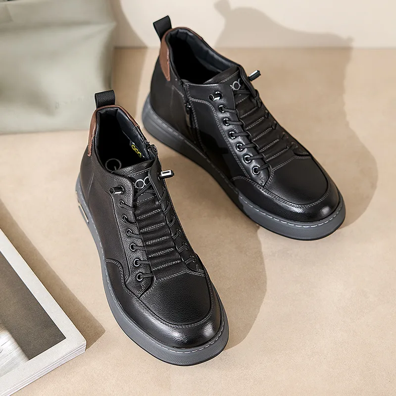 Мужские кожаные полуботинки casual с термоизоляцией GOG, Brown All-Season, Height-Increasing 6cm — фото 4