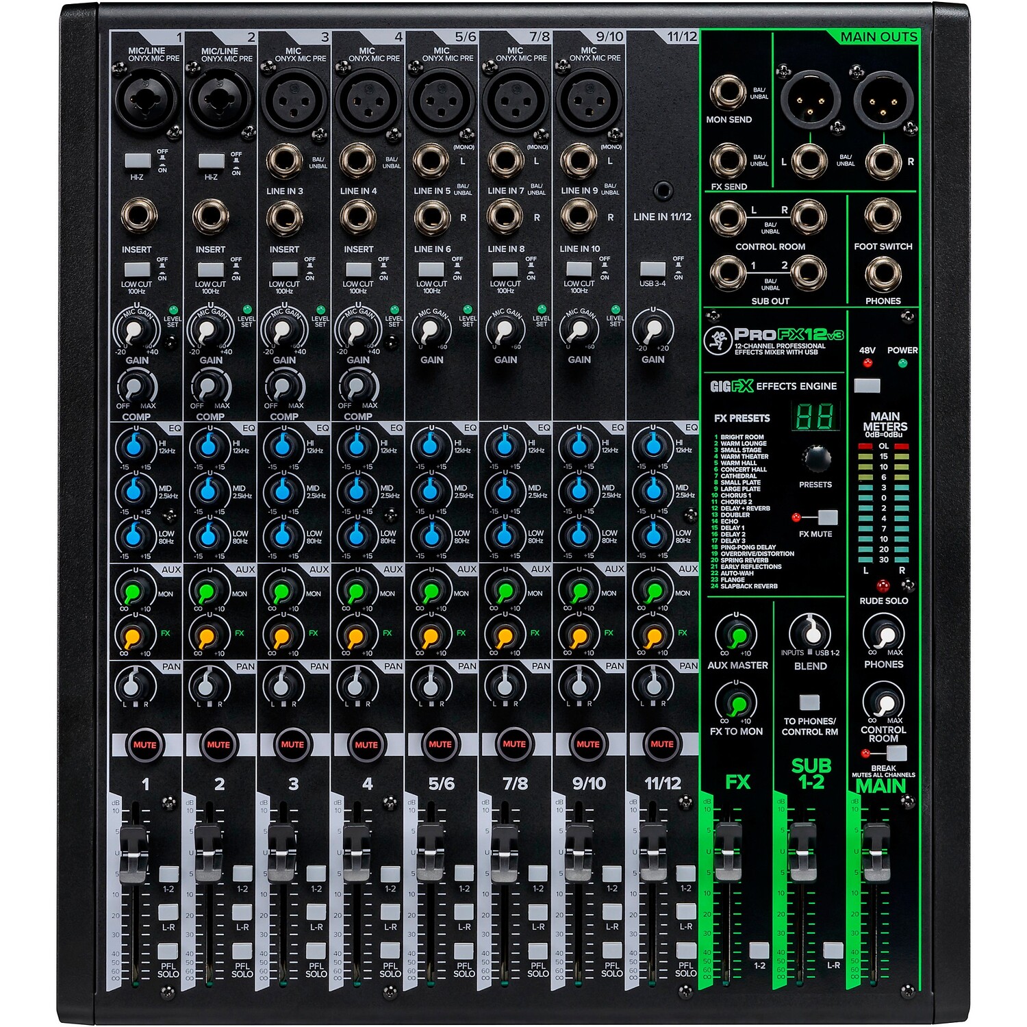

Mackie ProFX12v3 12-канальный профессиональный микшер эффектов с USB